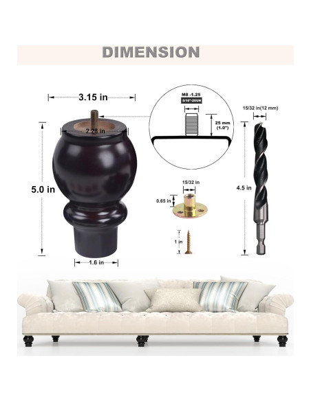 Patas de Madera Xlroaafs 5 Pulgadas Marrón Juego de 4