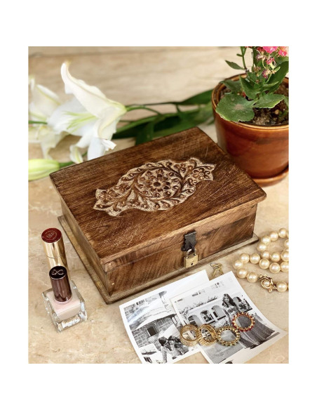 Caja de Joyería Decorativa de Madera Hecha a Mano 20x15cm
