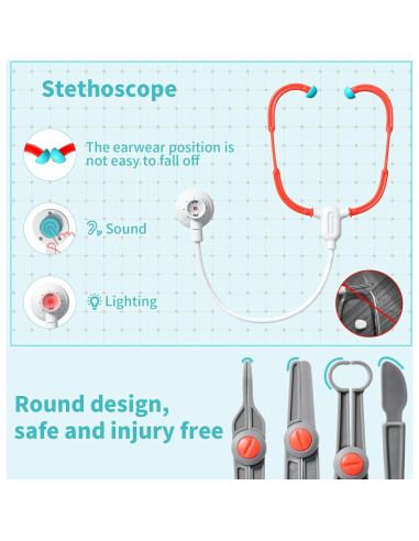 Kit de Doctor para Niños QIZHENXX 15 Piezas con Estetoscopio