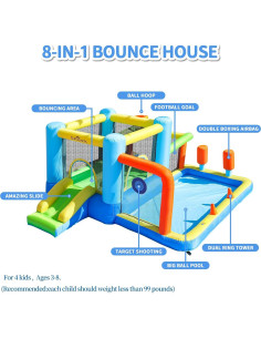 Casa Inflable de Rebote SunSports 8 en 1 para Niños 3-8 Años 2