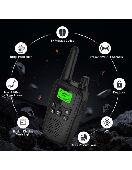 Walkie Talkies Erelis de Largo Alcance 22 Canales VOX Negro
