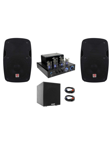 Amplificador Bluetooth Rockville BluTube LED 70W + 2 Altavoces 8" + Subwoofer 8"