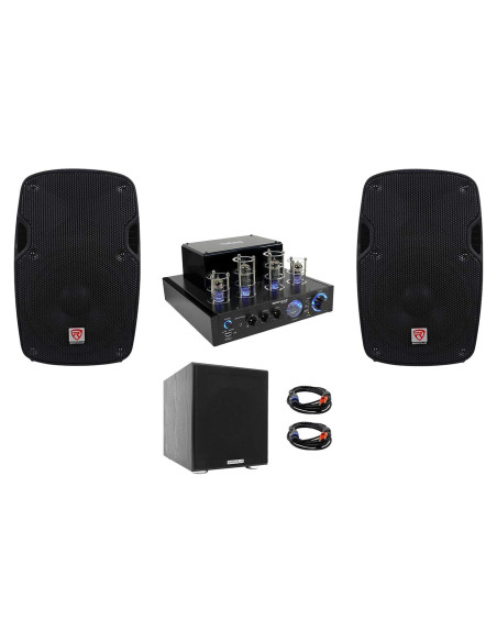 Amplificador Bluetooth Rockville BluTube LED 70W + 2 Altavoces 8" + Subwoofer 8"