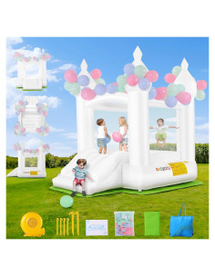 Castillo Inflable AKEYDIY Blanco con Ventilador 257.5x177.8cm