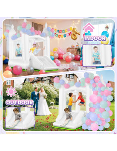 Castillo Inflable AKEYDIY Blanco con Ventilador 257.5x177.8cm 2