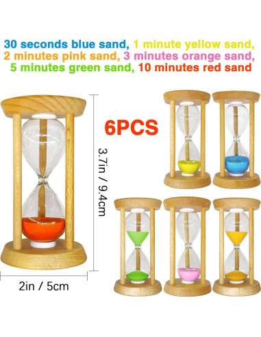 Juego de 6 Relojes de Arena Wizzosivoor - 30s a 10min