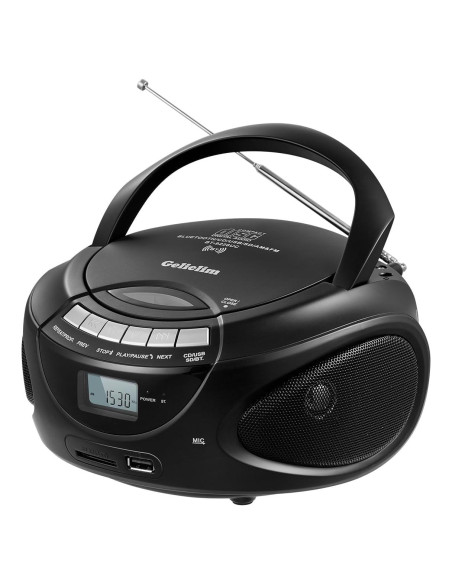 Reproductor de CD Portátil Gelielim Boombox Bluetooth Negro