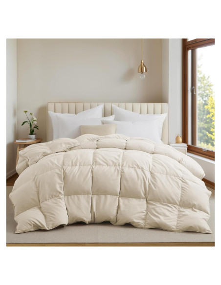 Edredón de Plumas de Ganso UNIKOME Completo Reina Crema 88x88