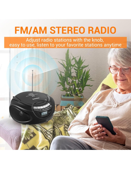 Reproductor de CD Portátil Gelielim Boombox Bluetooth Negro