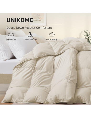 Edredón de Plumas de Ganso UNIKOME Completo Reina Crema 88x88