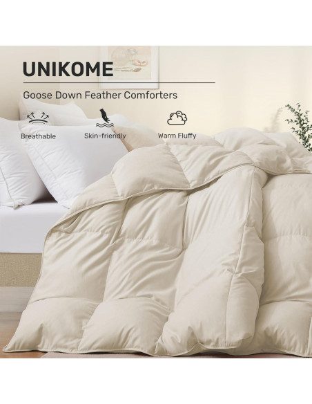Edredón de Plumas de Ganso UNIKOME Completo Reina Crema 88x88