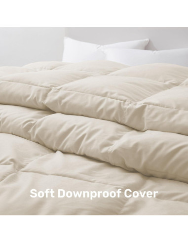 Edredón de Plumas de Ganso UNIKOME Completo Reina Crema 88x88