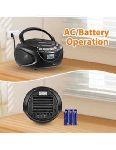 Reproductor de CD Portátil Gelielim Boombox Bluetooth Negro