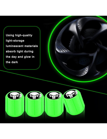 Tapas de Válvula de Neumático Ajxn 4 PCS Luminiscentes Verde
