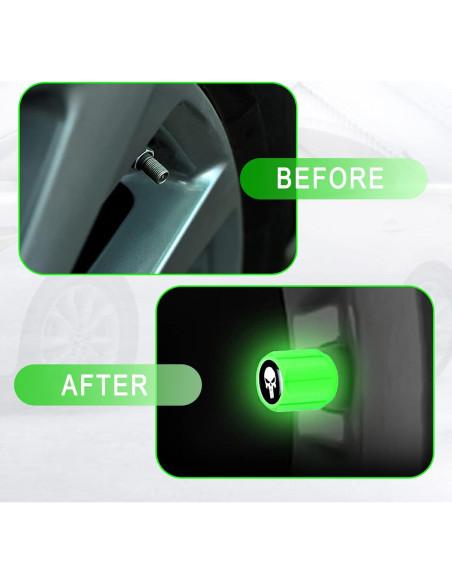 Tapas de Válvula de Neumático Ajxn 4 PCS Luminiscentes Verde