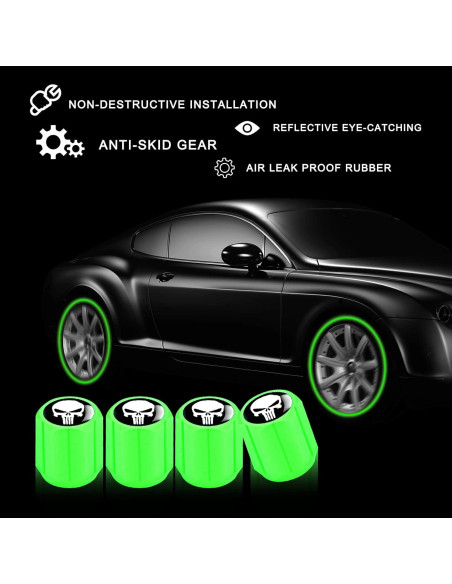 Tapas de Válvula de Neumático Ajxn 4 PCS Luminiscentes Verde