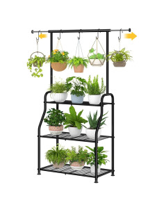 Soporte de Planta Tendencia Simple 3 Niveles Metal Negro 114 cm