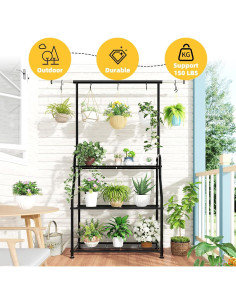 Soporte de Planta Tendencia Simple 3 Niveles Metal Negro 114 cm 2