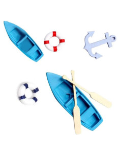 5 Piezas Mini Figuritas Barco de Pesca Decoración Resina