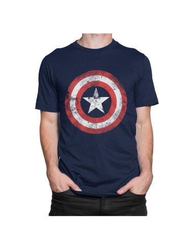 Camiseta Capitán América Marvel Hombres Algodón Azul
