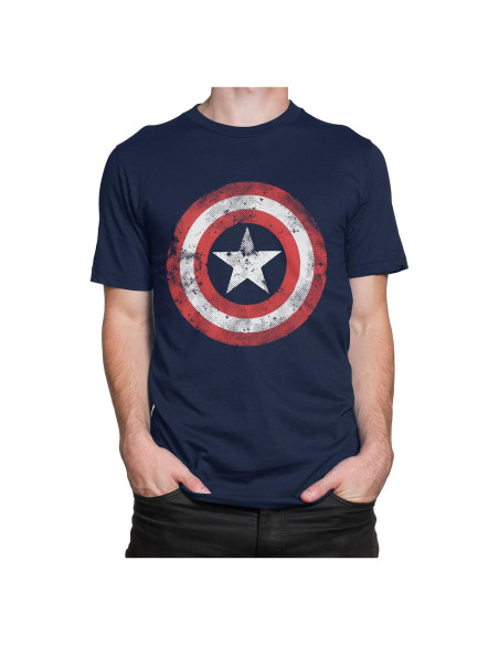 Camiseta Capitán América Marvel Hombres Algodón Azul