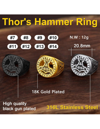 Anillo Viking Celta Martillo de Thor ChainsProMax Acero 07-14