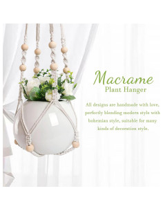 Soporte Colgante de Plantas EWPJDK 3 PCS Macramé Blanco Marfil 2