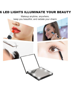Espejo de Maquillaje de Viaje QUELIEN Negro con Luz LED 2