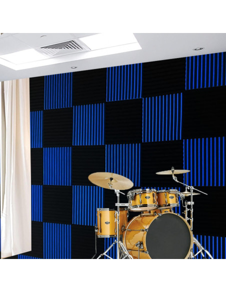 Paquete de 52 paneles de espuma acústica negra y azul 2.54 cm