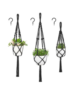 Soportes de Macramé para Plantas Mkono - 3 Piezas, Negro