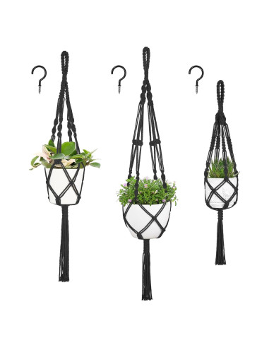 Soportes de Macramé para Plantas Mkono - 3 Piezas, Negro