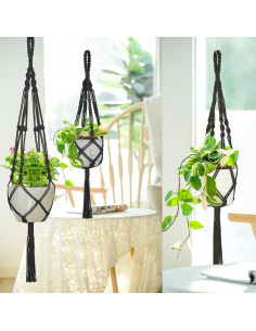 Soportes de Macramé para Plantas Mkono - 3 Piezas, Negro 2