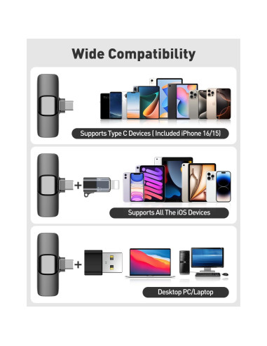 Micrófono Lavalier Inalámbrico PoP Voice USB-C 12H 19.81m
