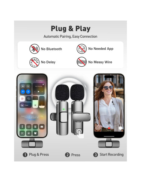 Micrófono Lavalier Inalámbrico PoP Voice USB-C 12H 19.81m