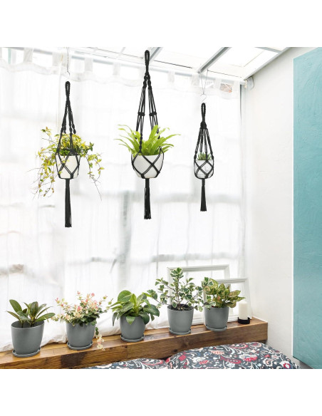 Soportes de Macramé para Plantas Mkono - 3 Piezas, Negro
