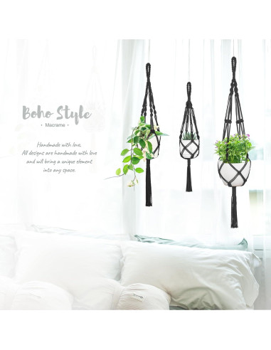 Soportes de Macramé para Plantas Mkono - 3 Piezas, Negro