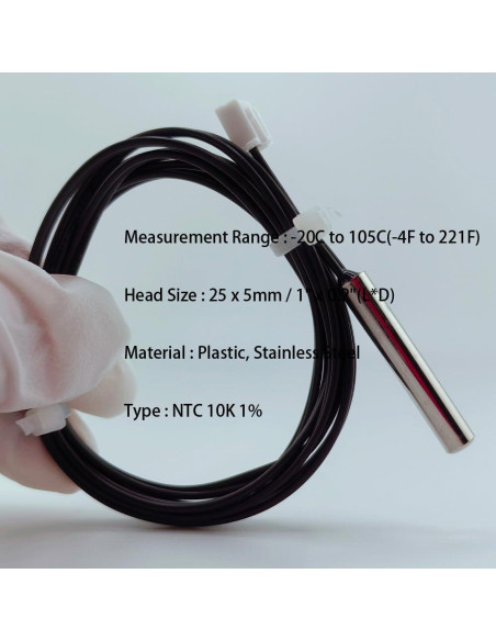5 Piezas Sonda de Temperatura NTC 10K Acero Inoxidable 1m