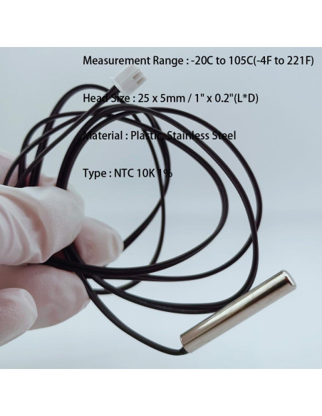 5 Piezas Sonda de Temperatura NTC 10K Acero Inoxidable 1m