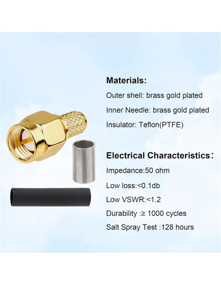 Conector Crimp SMA Macho 10 Piezas para Cable Coaxial RG58 RG142 Conector Crimp SMA Macho 10 Piezas para Cable Coaxial RG58 RG142