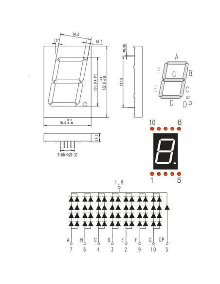 Tubo LED Digital 7 Segmentos PATIKIL 10 Pines 7.2V Rojo 4"