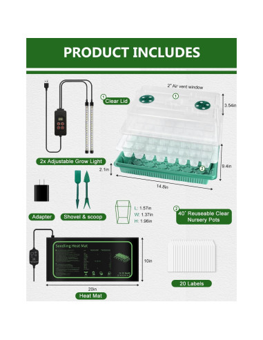 Kit de Inicio de Semillas Joyhalo 40 Celdas con Luz y Calefacción
