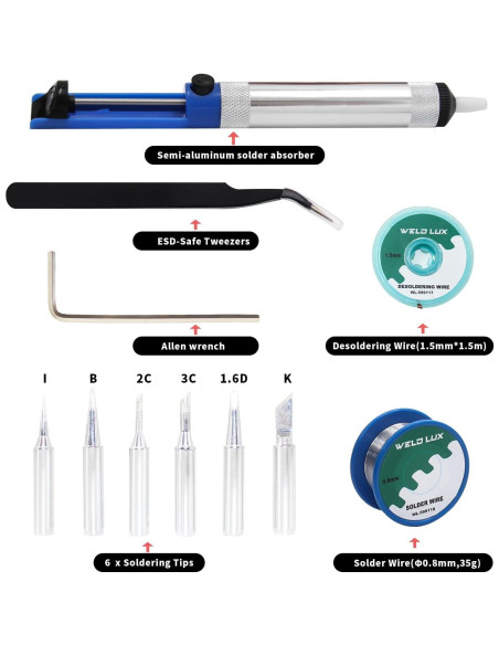 Estación de Soldadura Digital 60W Weld Lux 928D con Accesorios