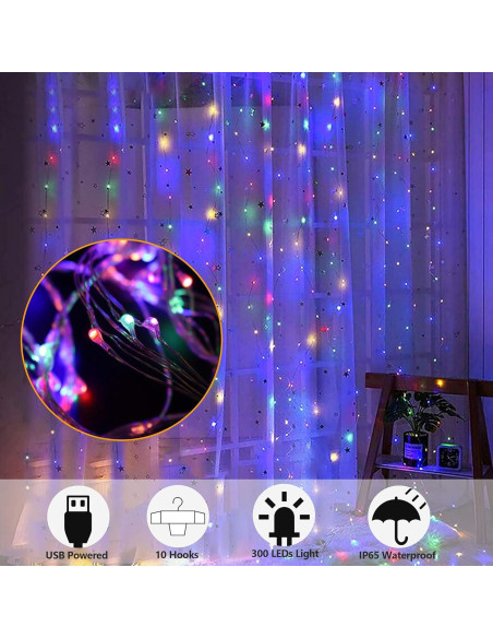 Luces de Cuerda Multicolor ILUMINACIÓN DEL HOGAR 300 LED USB