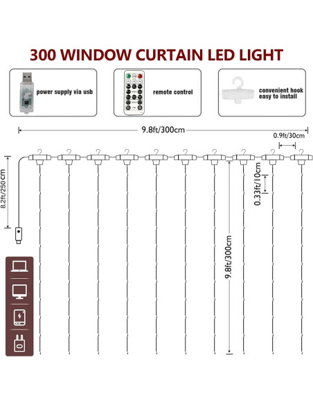 Luces de Cuerda Multicolor ILUMINACIÓN DEL HOGAR 300 LED USB