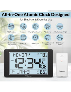 Reloj Atómico Geevon con Sensor de Temperatura - Pantalla 27.4cm 2