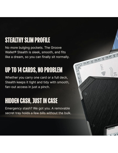 Billetera Groove Life Stealth Negra Minimalista con Bandeja Oculta