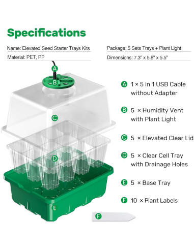 Kit de Inicio de Semillas Bonviee con Luz LED y Domos Ajustables