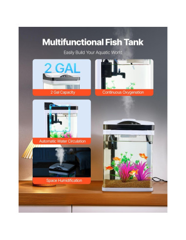 Acuario VEVOR 7.57L con LED y Autolimpieza para Peces