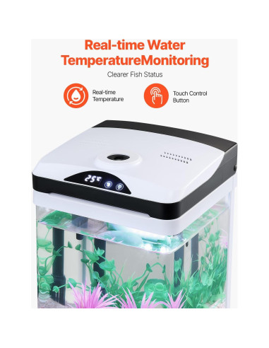 Acuario VEVOR 7.57L con LED y Autolimpieza para Peces