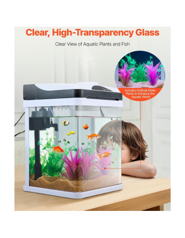 Acuario VEVOR 7.57L con LED y Autolimpieza para Peces